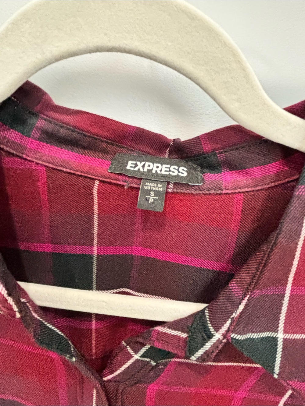 Express Red Plaid Tie-Front Long Sleeve Shirt Dress - Picture 4 of 5